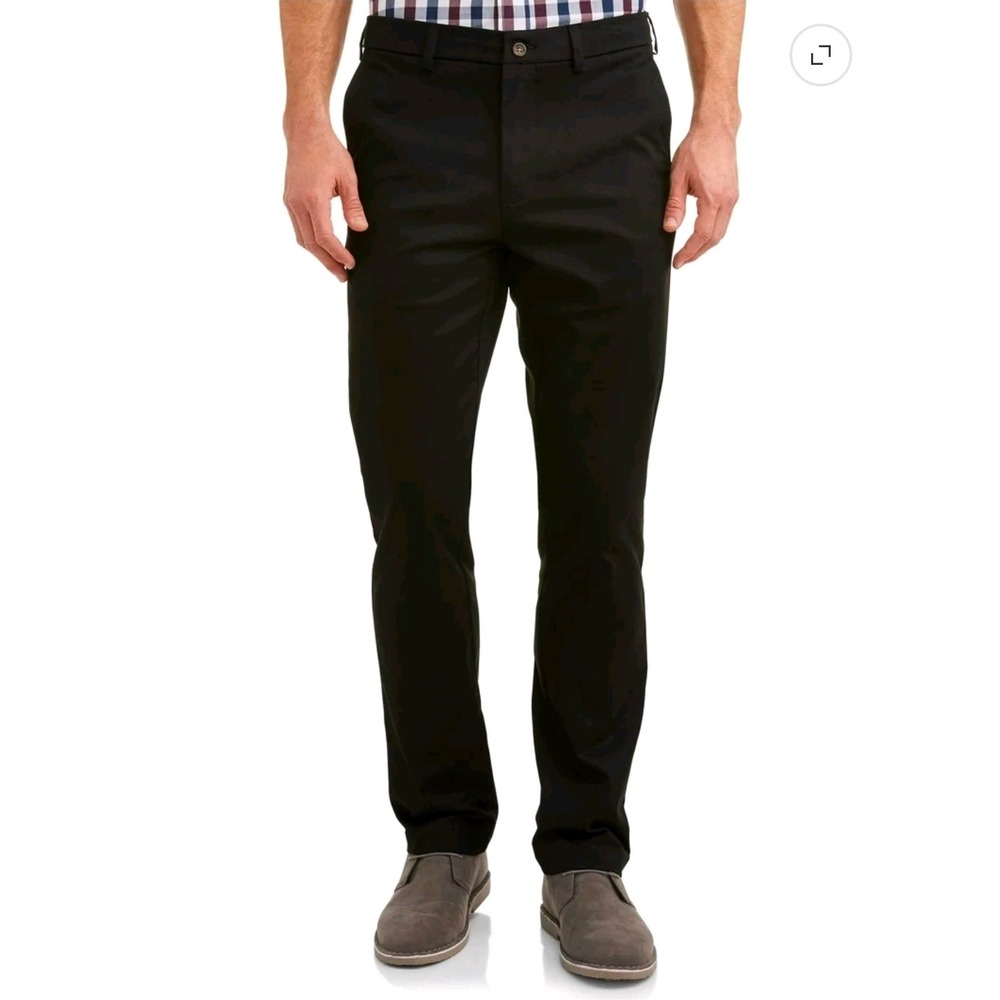 George Mens Slim Fit Chino Pants Black 34x32 Stretch Premium Khaki GM09494 New